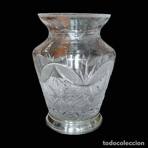 Antigüedades: JARRÓN FLORERO DE CRISTAL TALLADO Y PLATA